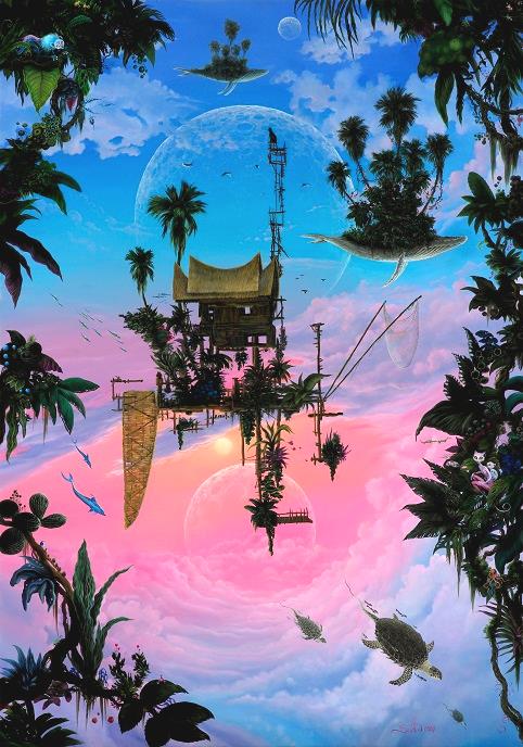 Hiker crossing a rocky stream